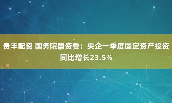 贵丰配资 国务院国资委：央企一季度固定资产投资同比增长23.5%